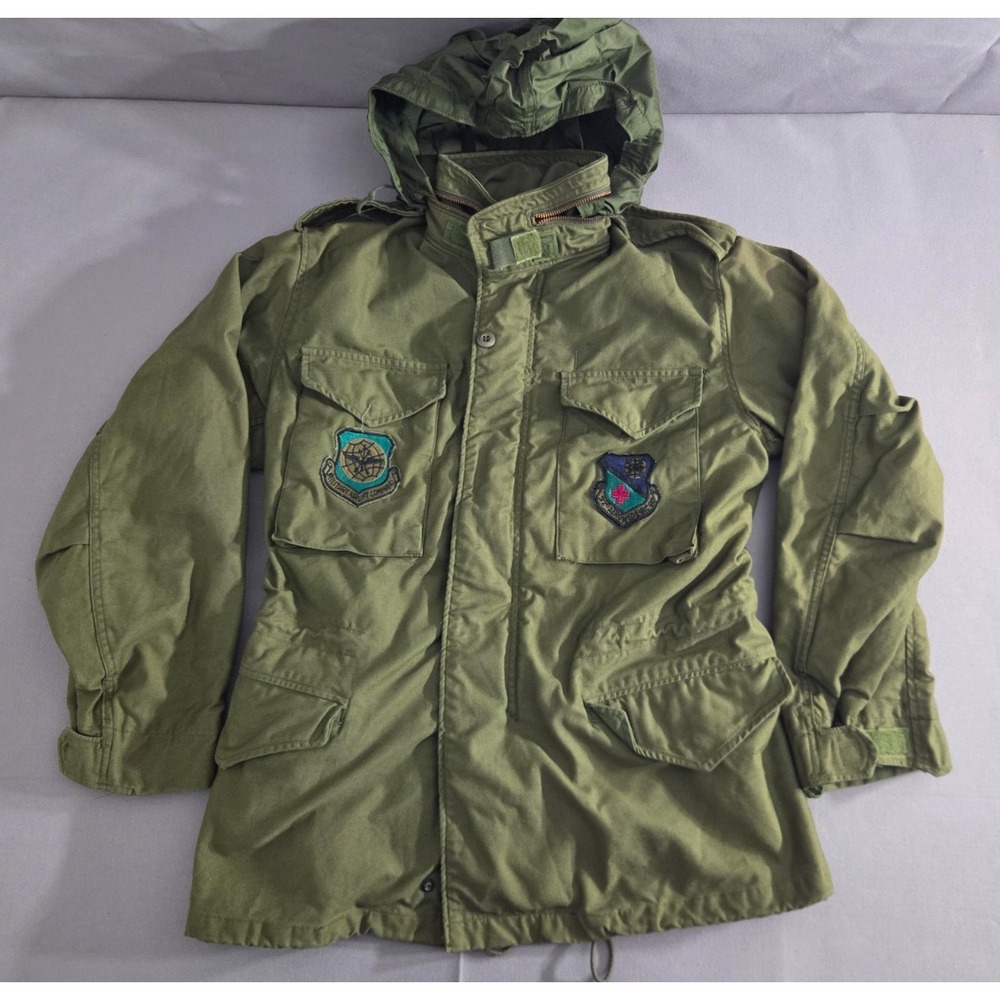 Vintage Army Jacket Mens Small Regular Green '82 M65 Field Coat OG107 Hood Lined
